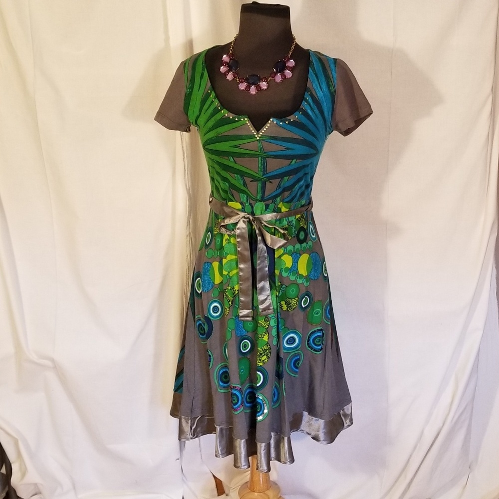 Desigual Green & Blue Patterned Midi Dress